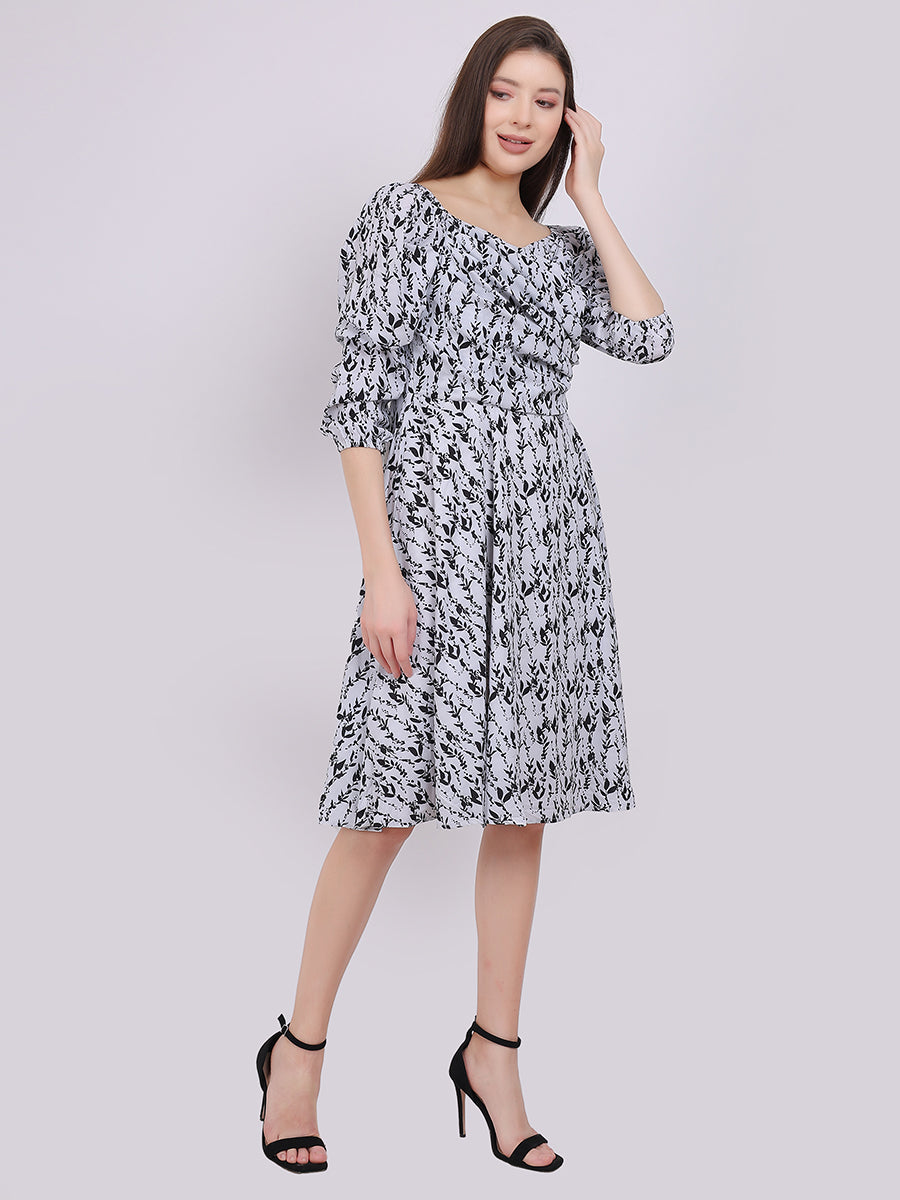 Floral Printed Cowl Neck Fashion Dress