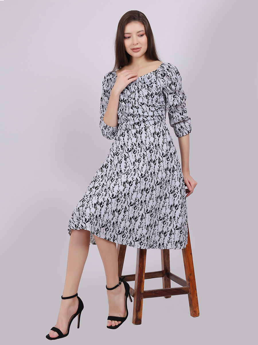 Floral Printed Cowl Neck Fashion Dress