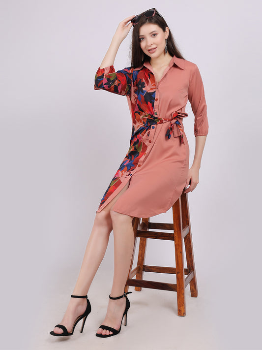 Mix & Match Shirt Dress With Waist Tie-Up Belt