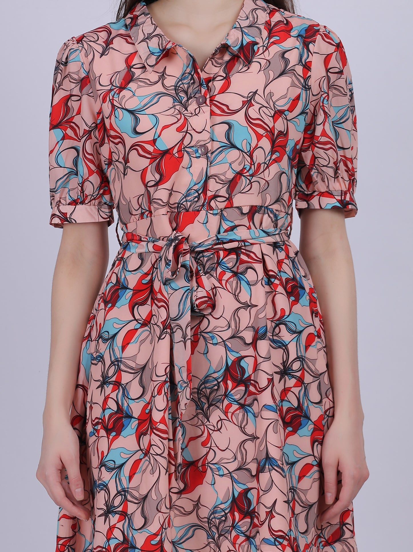 Pink Abstract Print Fashion Dress