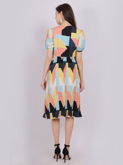 Abstract Print Pleated Fashion Dress