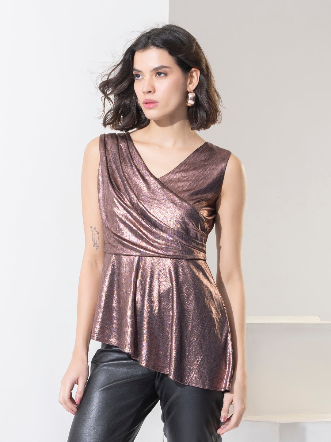 Fashion Shimmer Asymmetric Party Wear Top