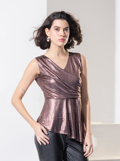 Fashion Shimmer Asymmetric Party Wear Top