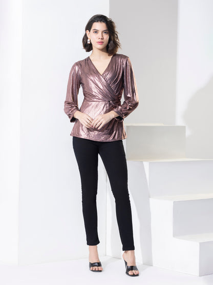 Fashion Shimmer Party Wear Wrap Top