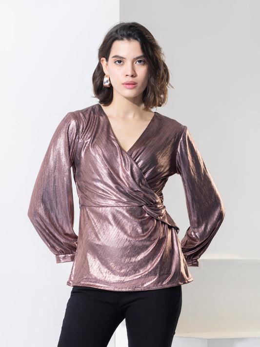 Fashion Shimmer Party Wear Wrap Top