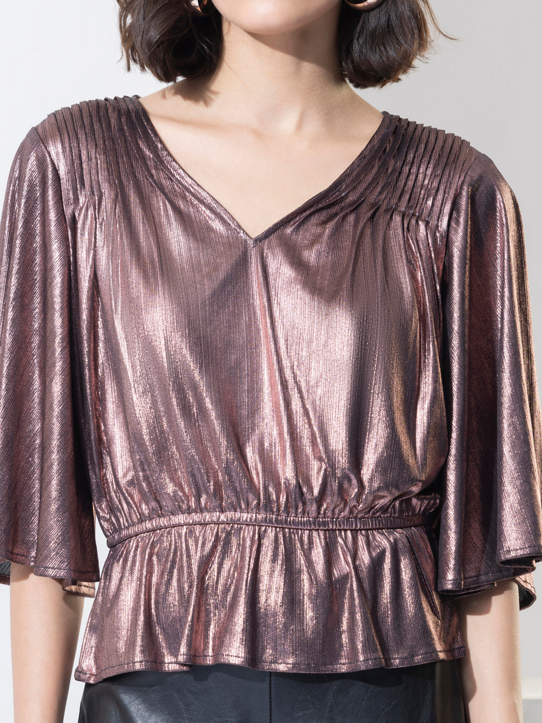 Rose Gold Fashion Shimmer Party Wear Peplum Top