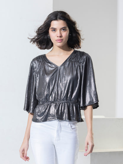 Silver Fashion Shimmer Party Wear Peplum Top