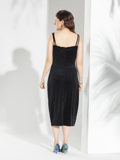 Black Fashion Shimmer Party Wear Spagetti Dress