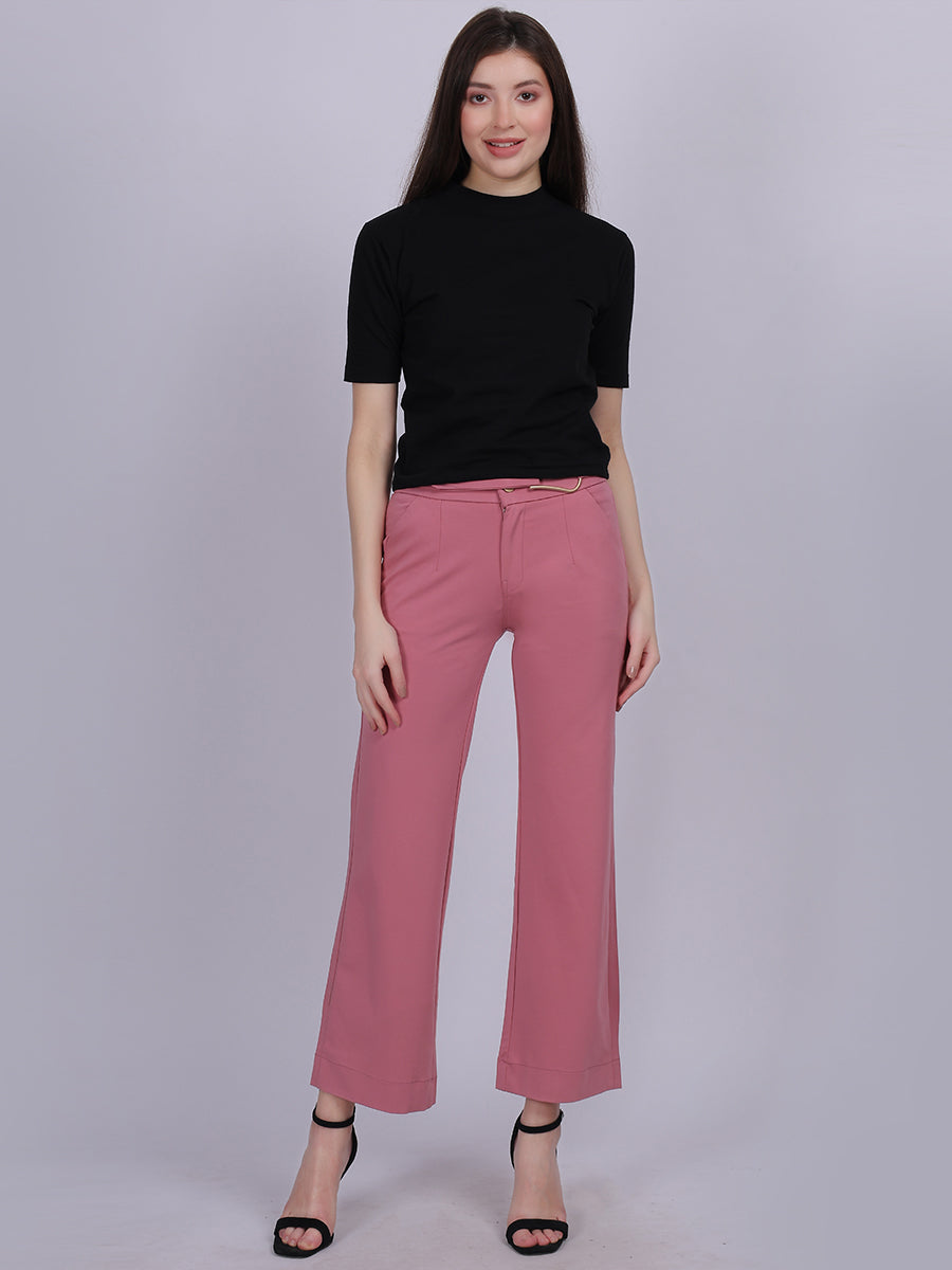 Pink Straight Fit Stretchable Fashion Pants