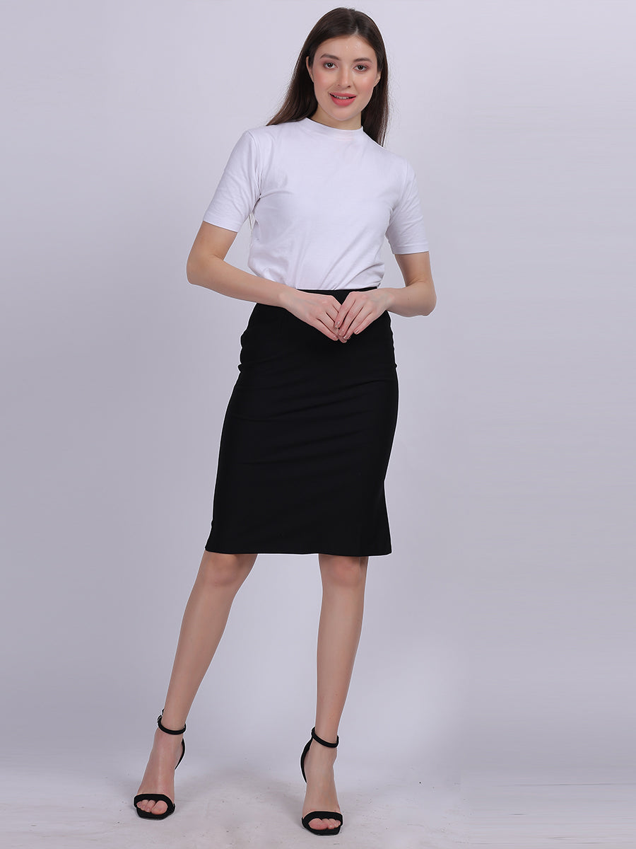 Black Solid Bodyfit Fashion Skirt