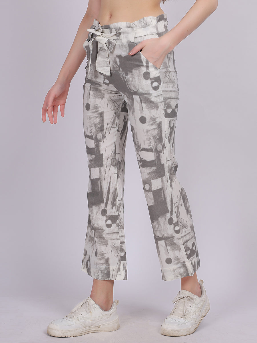 Grey Tye & Dye Cotton Spandex Fashion Straight Fit Pants