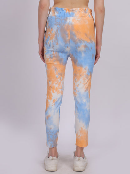 Orange Tye & Dye Cotton Spandex Fashion Narrow Fit Fashion Pants