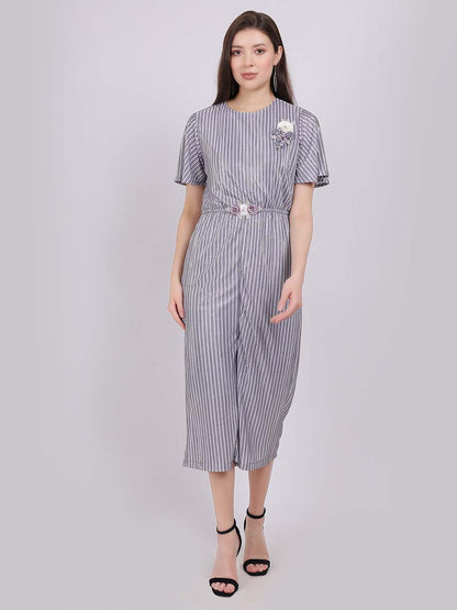 Stripe Shimmer Party Wear Jumpsuit With Embroidery On Belt