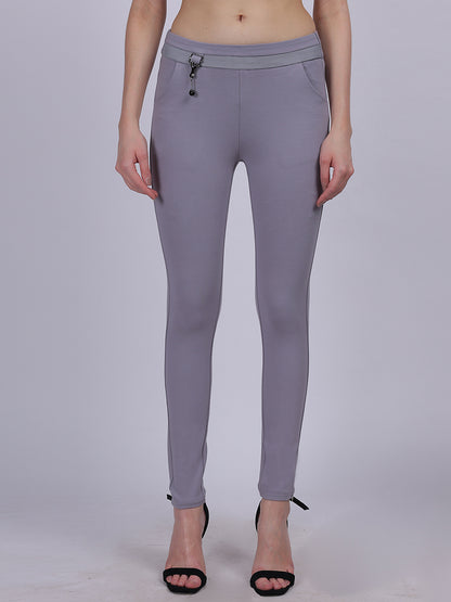 Light Grey Narrow Fit Stretchable Fashion Pants