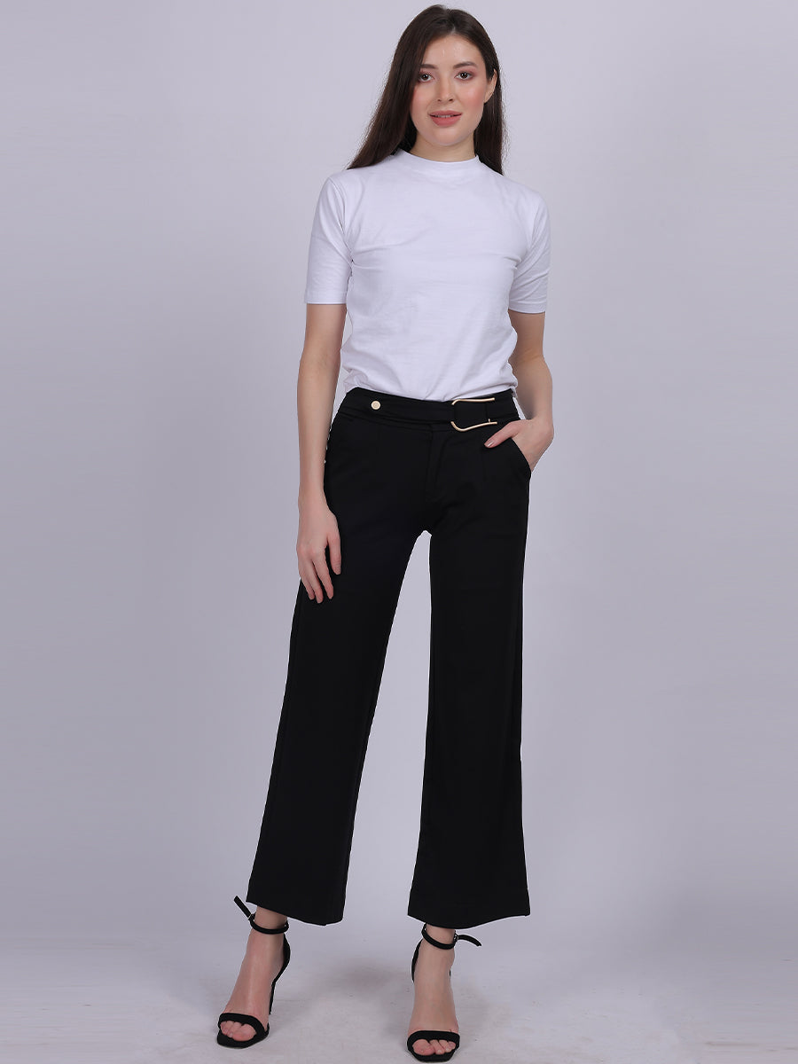 Black Straight Fit Stretchable Fashion Pants