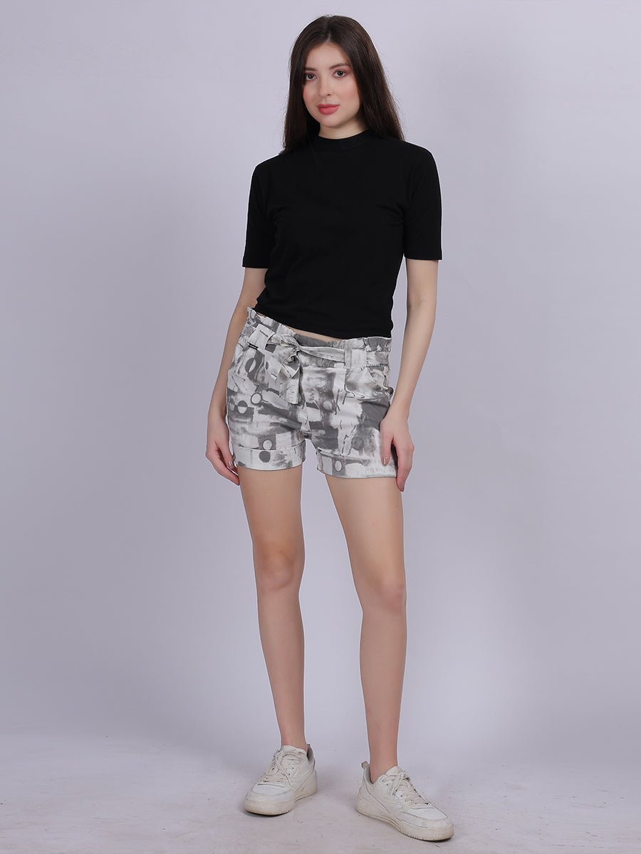 Grey Tye & Dye Cotton Spandex Fashion Shorts