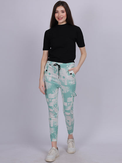 Sea Green Tye & Dye Cotton Spandex Fashion Joggers