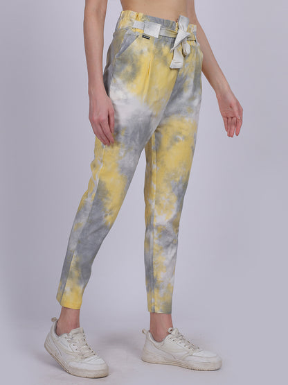 Yellow Tye & Dye Cotton Spandex Fashion Narrow Fit Fashion Pants