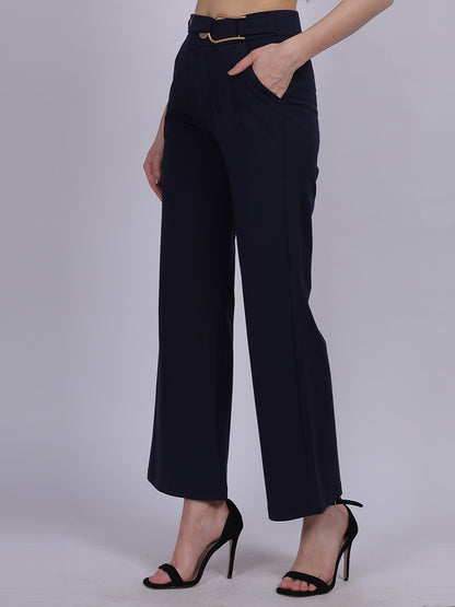 Navy Straight Fit Stretchable Fashion Pants