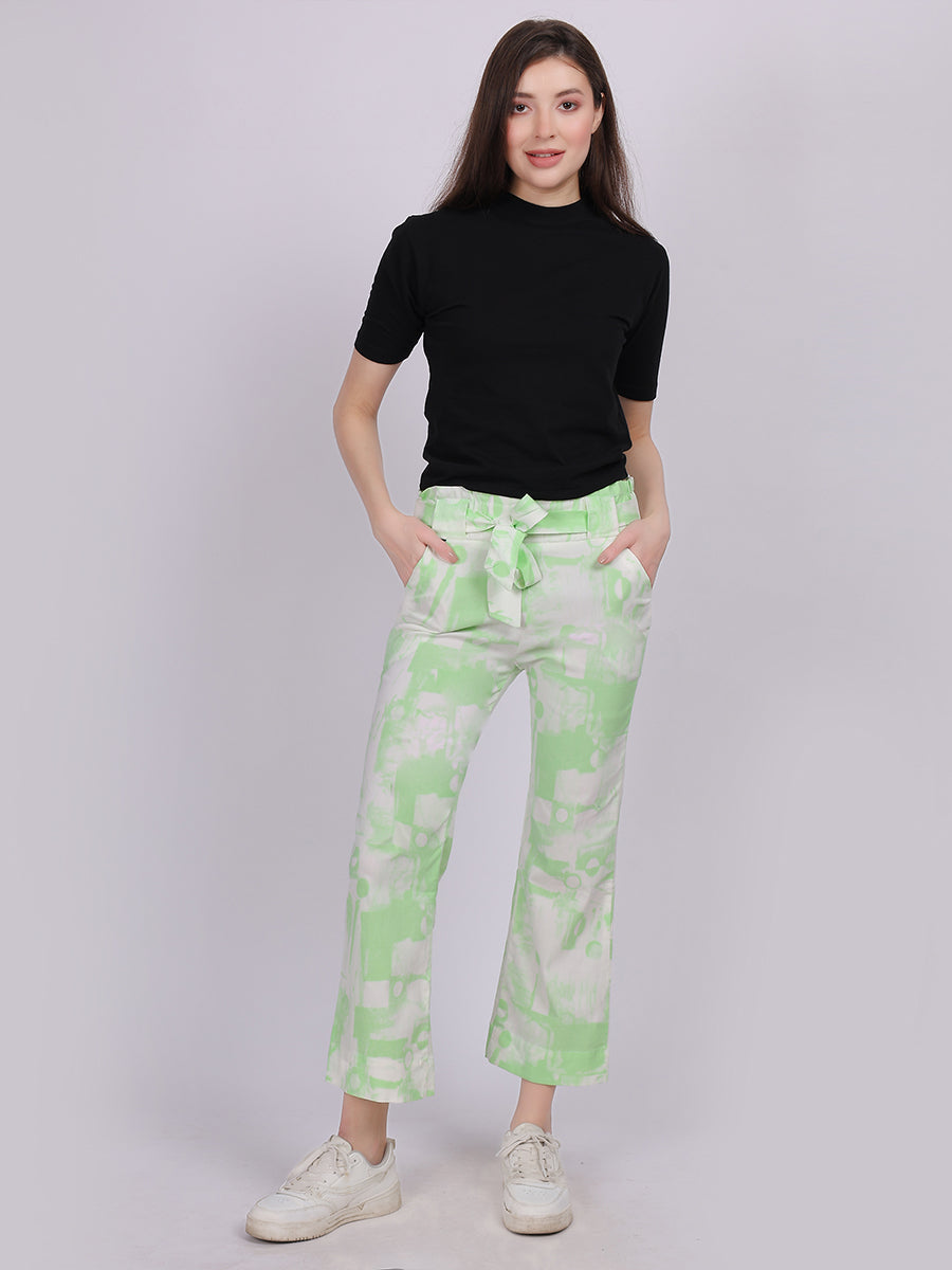 Light Green Tye & Dye Cotton Spandex Fashion Straight Fit Pants