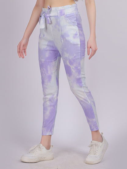 Light Purple Tye & Dye Cotton Spandex Fashion Narrow Fit Fashion Pants