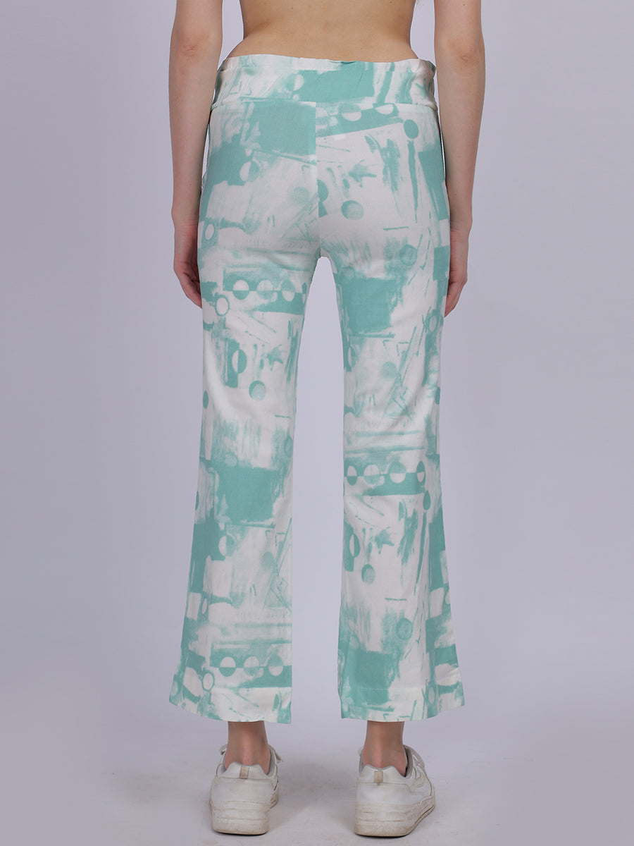 Sea Green Tye & Dye Cotton Spandex Fashion Straight Fit Pants