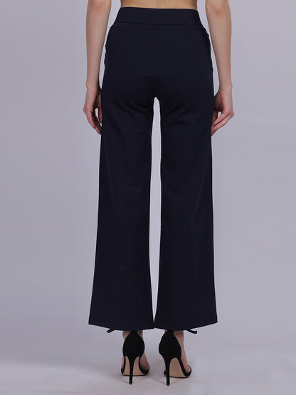 Navy Straight Fit Stretchable Fashion Pants