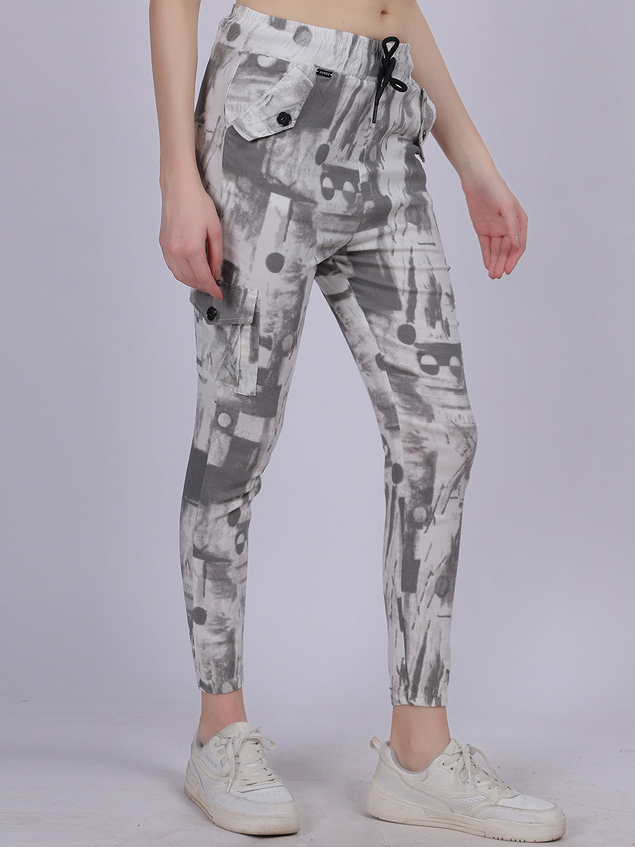 Grey Tye & Dye Cotton Spandex Fashion Joggers