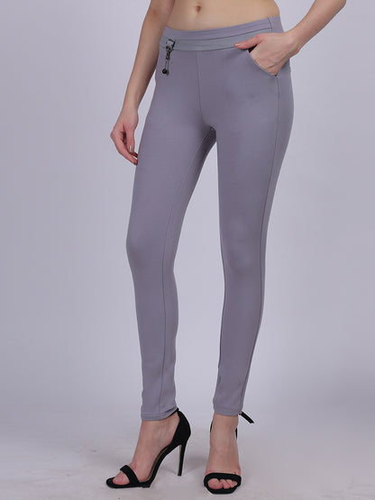 Light Grey Narrow Fit Stretchable Fashion Pants