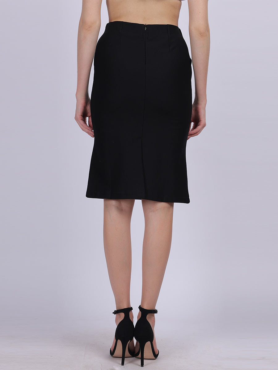 Black Solid Bodyfit Fashion Skirt