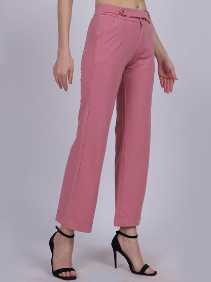 Pink Straight Fit Stretchable Fashion Pants