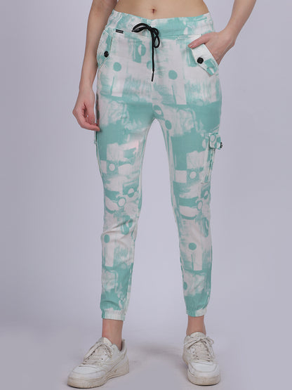 Sea Green Tye & Dye Cotton Spandex Fashion Joggers