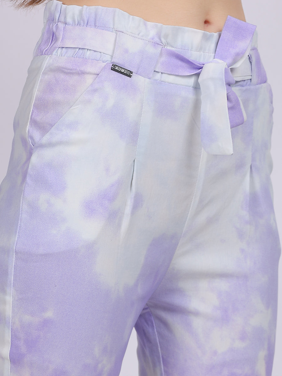 Light Purple Tye & Dye Cotton Spandex Fashion Narrow Fit Fashion Pants