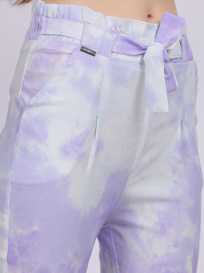 Light Purple Tye & Dye Cotton Spandex Fashion Narrow Fit Fashion Pants