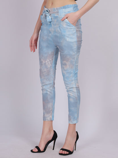 Sky Blue Tye & Dye Cotton Spandex Fashion Narrow Fit Fashion Pants