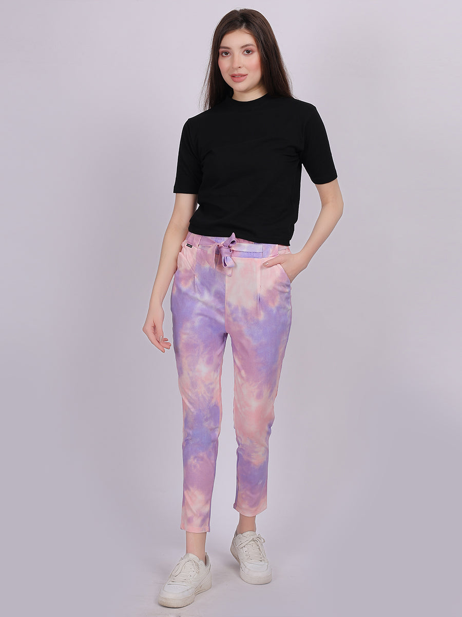 Dark Purple Tye & Dye Cotton Spandex Fashion Narrow Fit Fashion Pants