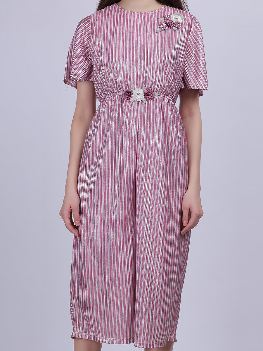 Stripe Shimmer Party Wear Jumpsuit With Embroidery On Belt