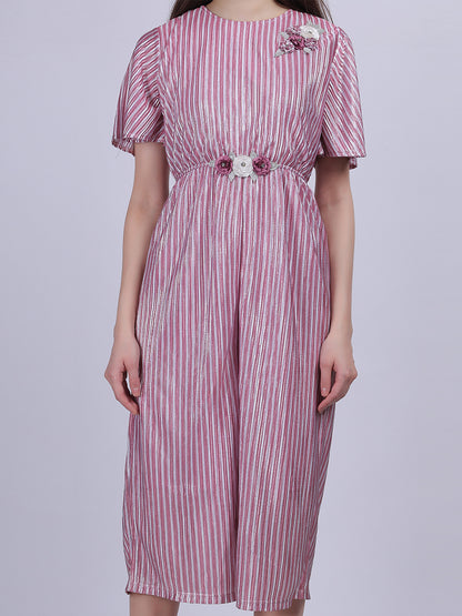 Stripe Shimmer Party Wear Jumpsuit With Embroidery On Belt