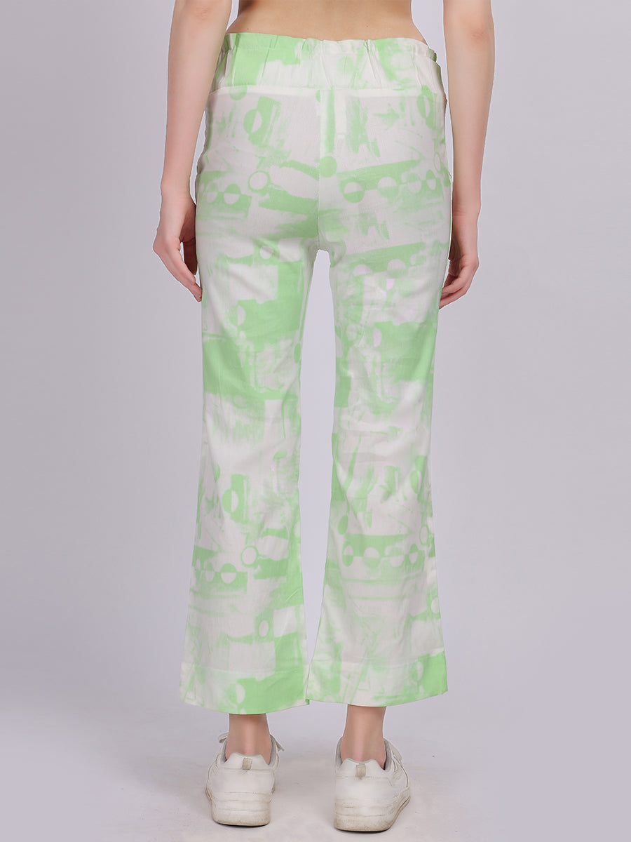 Light Green Tye & Dye Cotton Spandex Fashion Straight Fit Pants