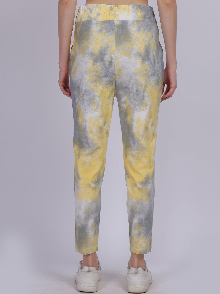 Yellow Tye & Dye Cotton Spandex Fashion Narrow Fit Fashion Pants