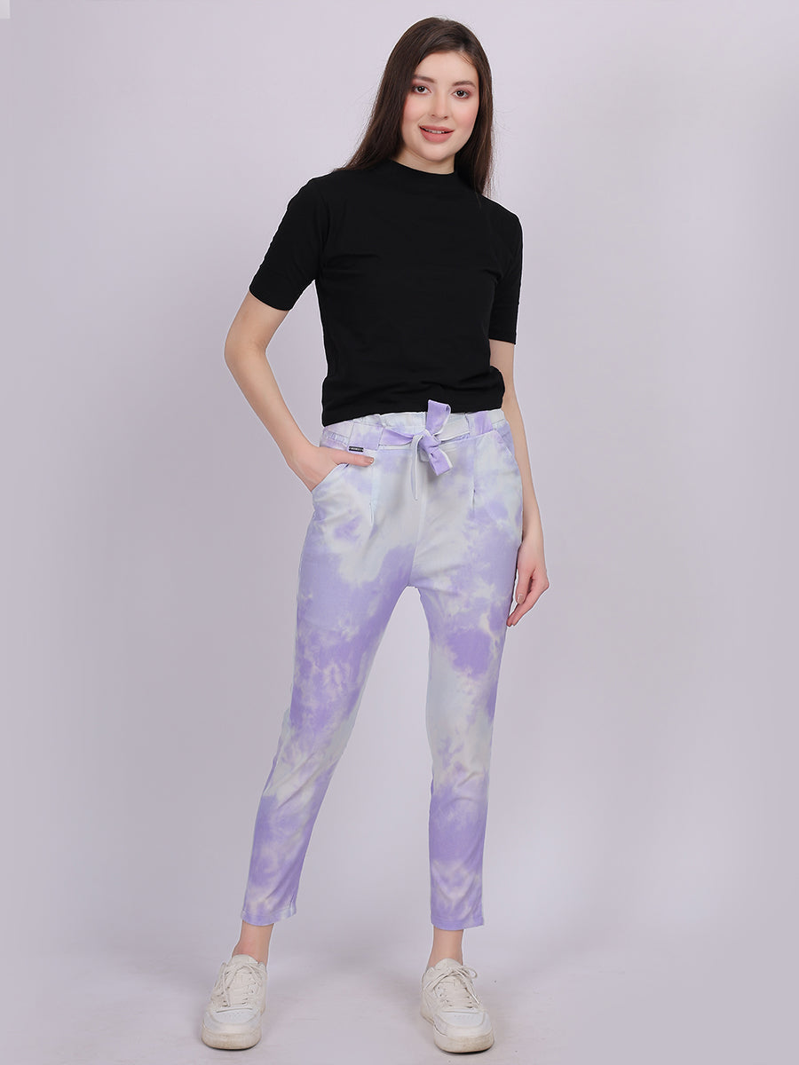 Light Purple Tye & Dye Cotton Spandex Fashion Narrow Fit Fashion Pants