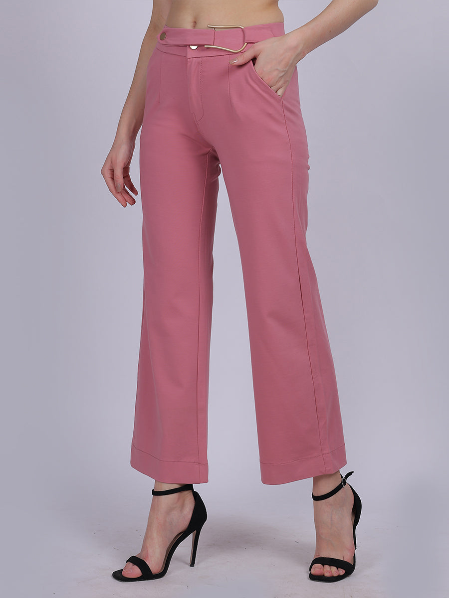 Pink Straight Fit Stretchable Fashion Pants