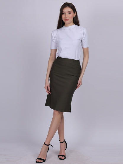 Olive Solid Bodyfit Fashion Skirt