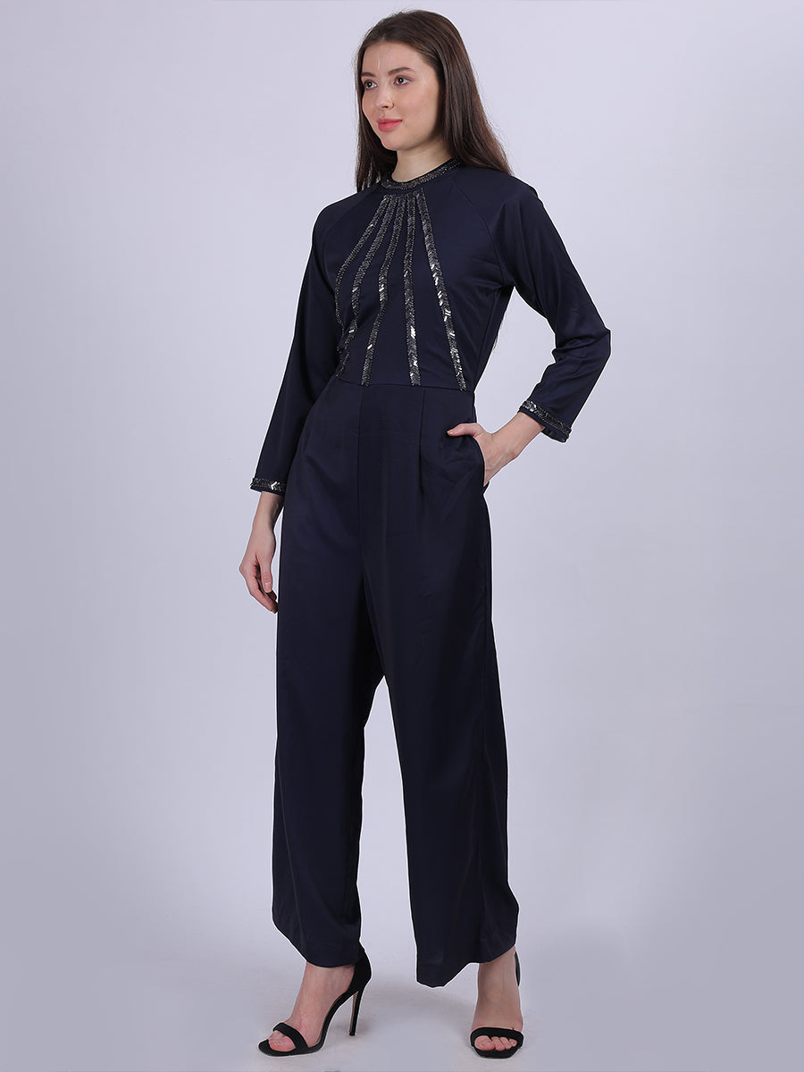 Solid Fashion Jumpsuit With Hand-work Embroidery