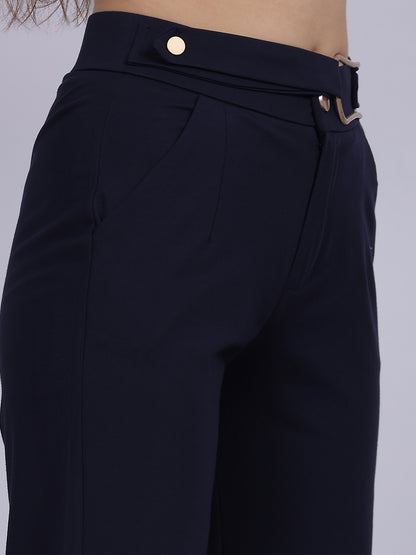 Navy Straight Fit Stretchable Fashion Pants