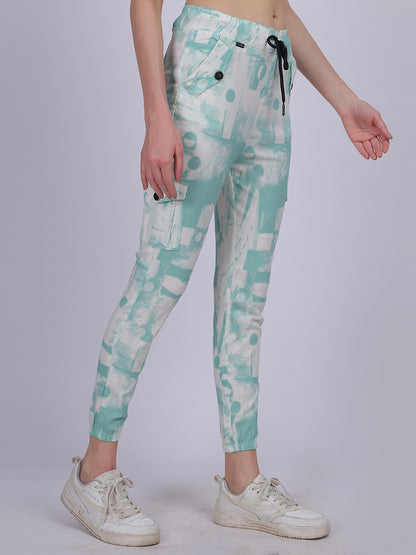 Sea Green Tye & Dye Cotton Spandex Fashion Joggers