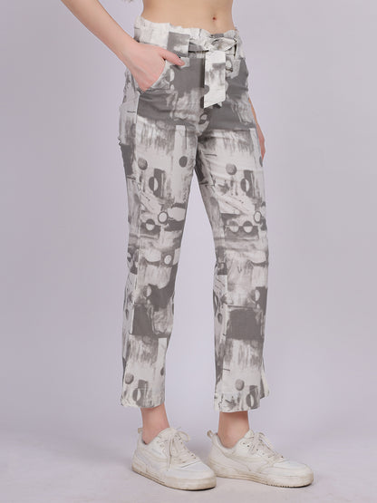 Grey Tye & Dye Cotton Spandex Fashion Straight Fit Pants