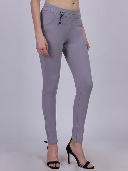 Light Grey Narrow Fit Stretchable Fashion Pants