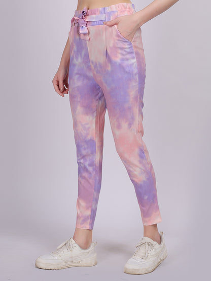 Dark Purple Tye & Dye Cotton Spandex Fashion Narrow Fit Fashion Pants