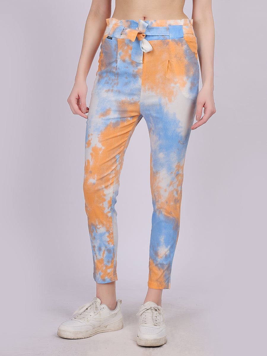 Orange Tye & Dye Cotton Spandex Fashion Narrow Fit Fashion Pants